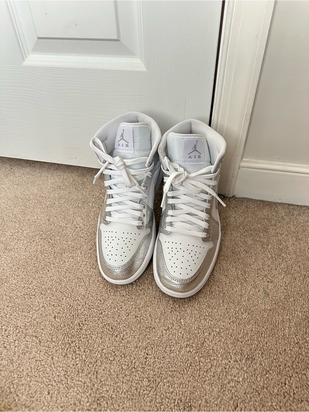 Jordan High-Top Sneakers in White and Silver